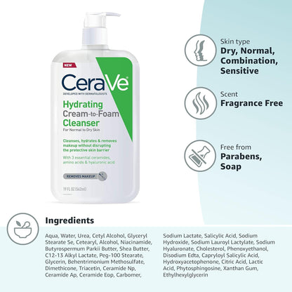 CeraVe Hydrating Cream-to-Foam Cleanser 355ml