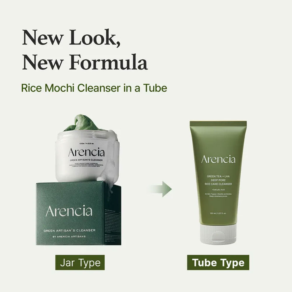 Arencia Green Tea + LHA Deep Pore Rice Cake Cleanser 150g