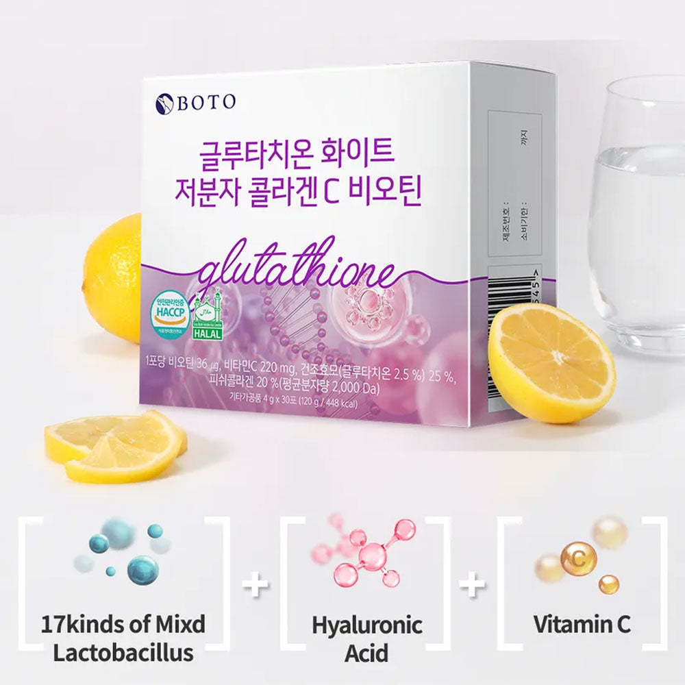 BOTO Glutathione White Small Molecule Collagen C Biotin - 4g x 30 sticks