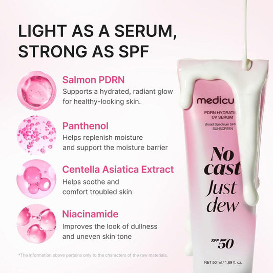 Medicube PDRN Hydrating UV Serum - No Cast Just Dew - SPF 50+ Sunscreen - 50ml