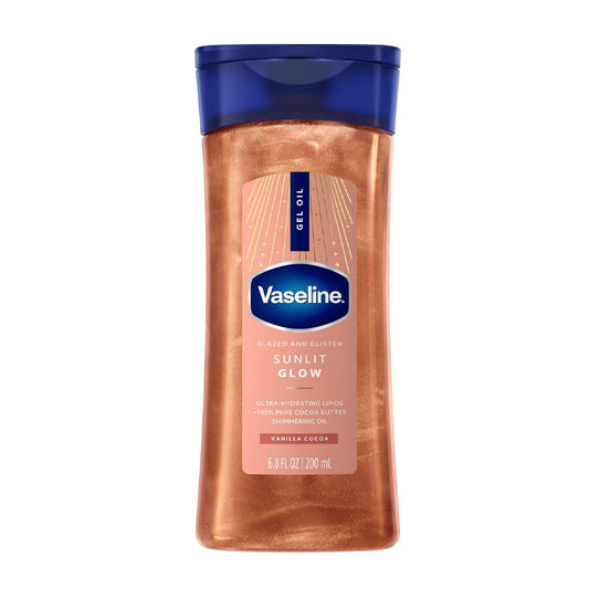 Vaseline Glazed & Glisten Sunlit Glow Body Gel Oil 200ml - Vanilla Cocoa Shimmering Moisturizing Body Oil