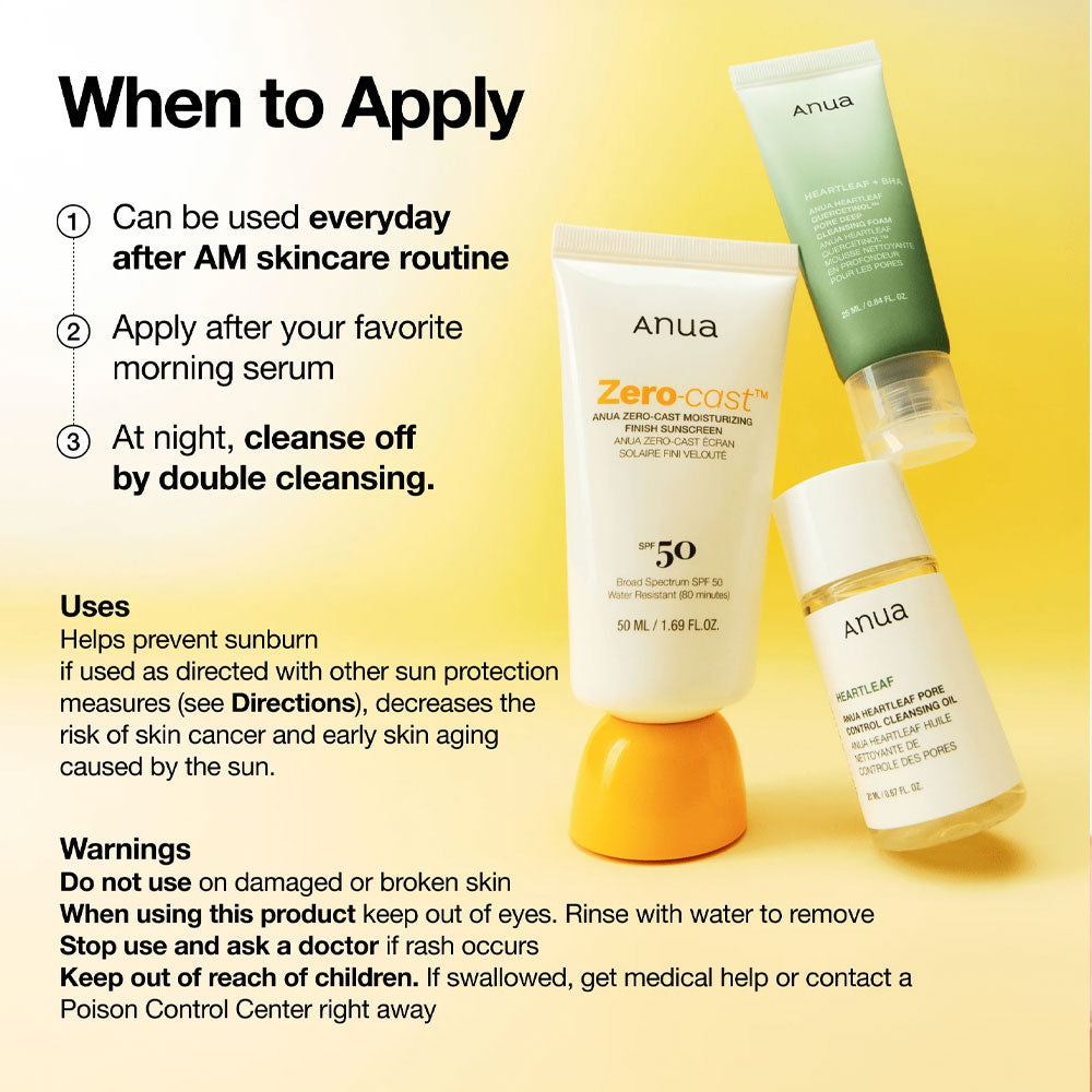 Anua Zero-Cast Moisturizing Finish Sunscreen 50ml
